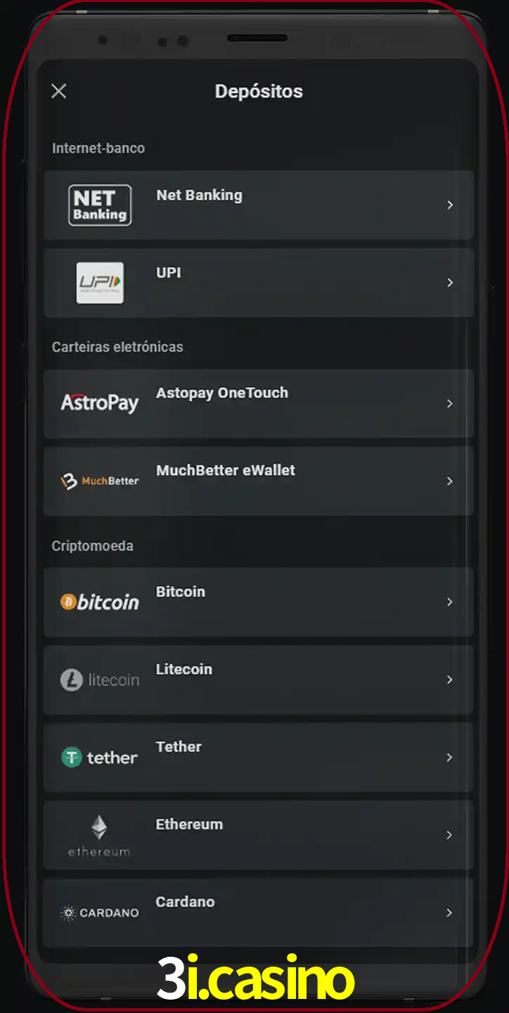 Você pode usar métodos alternativos de depósito.